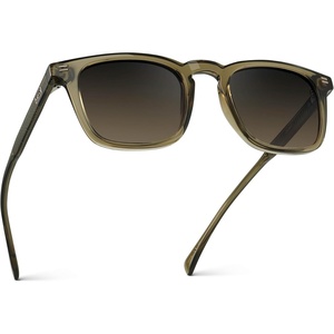 image:imageWearMe Pro  Mens Polarized Rectangular Sunglasses Bold Browline Keyhole Bridge Metal Rivets Modern Retro StyleKhaki Green  Grey Brown Gradient Lens