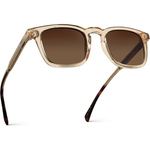 image:imageWearMe Pro  Mens Polarized Rectangular Sunglasses Bold Browline Keyhole Bridge Metal Rivets Modern Retro StyleSand Brown  Brown Gold Gradient Lens