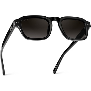 image:imageWearMe Pro  Mens Polarized Sunglasses Narrow Geometric Frame Rectangular Lenses Round Rivets Injected Metal CoreBlack  Oak Brown Gradient Lens