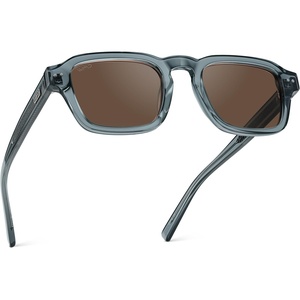 image:imageWearMe Pro  Mens Polarized Sunglasses Narrow Geometric Frame Rectangular Lenses Round Rivets Injected Metal CoreCrystal Stone Blue  Brown Lens