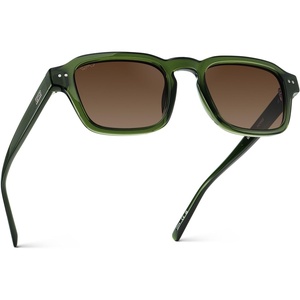 image:imageWearMe Pro  Mens Polarized Sunglasses Narrow Geometric Frame Rectangular Lenses Round Rivets Injected Metal CoreJade Green  Brown Gold Gradient Lens