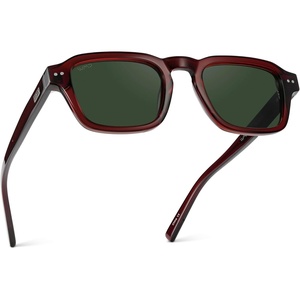 image:imageWearMe Pro  Mens Polarized Sunglasses Narrow Geometric Frame Rectangular Lenses Round Rivets Injected Metal CoreRed Garnet  Smoke Green Lens