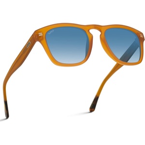 image:imageWearMe Pro  Polarized Retro Large Rectangular Mens SunglassesCrystal Caramel Frame  Gradient Blue Lens