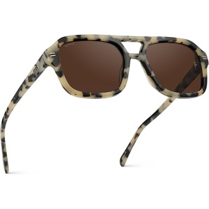 image:imageWearMe Pro  RetroInspired Square Double Bridge Aviator Womens Sunglasses Oversized Frame with Polarized UV ProtectionBeige Tortoise  Brown Lens