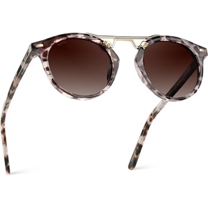image:imageWearMe Pro  Womens Polarized Round Retro DoubleBridge Vintage SunglassesBeige Tortoise  Brown Lens