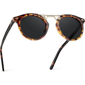 image:imageWearMe Pro  Womens Polarized Round Retro DoubleBridge Vintage SunglassesTortoise  Black Lens