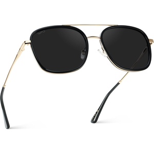 image:imageWearMe Pro  Womens Polarized Square Sunglasses Modern Square Aviator with Double Bridge Vintage AestheticsBlack  Black Lens