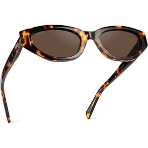 image:imageWearMe Pro  Womens Polarized Sunglasses Narrow Fashion CatEye Acetate Frame Oval Lenses HandPolishedEmber Tortoise  Dark Brown Lens