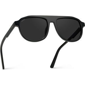 image:imageWearMe Pro Bold Retro Polarized Aviator Sunglasses  Geometric Flat Top Frame Design Gradient LensesGlossy Black  Black Lens