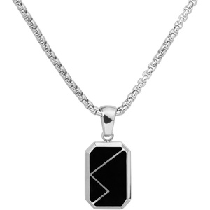 image:imageWearMe Pro Mens Pendant Necklace  3mm Rolo Box Chain amp Beveled Pendant with Porcelain Stone Inset