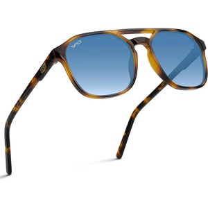 image:imageWearMe Pro Polarized DoubleBridge Large Rectangular Unisex SunglassesTortoise  Gradient Blue Lens