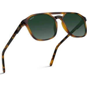 image:imageWearMe Pro Polarized DoubleBridge Large Rectangular Unisex SunglassesTortoise  Smoke Green Lens