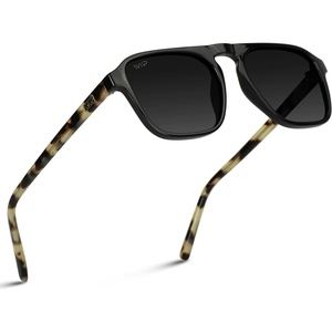 image:imageWearMe Pro Polarized Modern Aviator OneBridge Square Mens SunglassesBlack Beige Tortoise  Black Lens