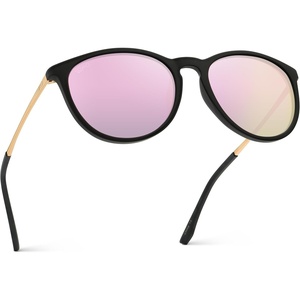 image:imageWearMe Pro Round Polarized Sunglasses for Women  UV400 Protection Lightweight Frame Vintage Retro StyleBlack FrameMirror Pink Lens