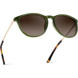 image:imageWearMe Pro Round Polarized Sunglasses for Women  UV400 Protection Lightweight Frame Vintage Retro StyleOlive Green  Brown Gradient Lens