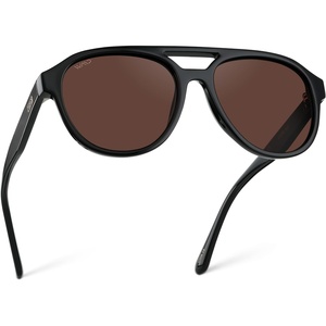 image:imageWearMe Pro Rounded Retro Aviator Sunglasses for Men and Women  Polarized Lenses Double Bridge DesignGlossy Black Frame  Brown Lens