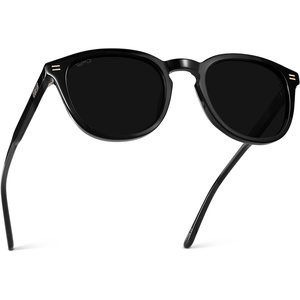 image:imageWearMe Pro WMP Eyewear  Mens Classic Round Polarized Sunglasses Premium Slim Acetate Frame with Dashed Rivet DetailsBlack  Triple Black Lens