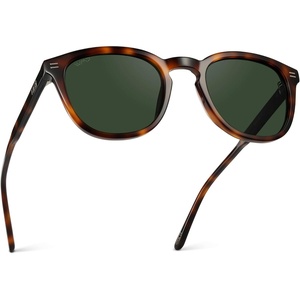 image:imageWearMe Pro WMP Eyewear  Mens Classic Round Polarized Sunglasses Premium Slim Acetate Frame with Dashed Rivet DetailsHavana Tortoise  Smoke Green Lens