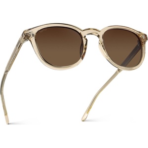 image:imageWearMe Pro WMP Eyewear  Mens Classic Round Polarized Sunglasses Premium Slim Acetate Frame with Dashed Rivet DetailsSand Brown  Brown Gold Gradient Lens