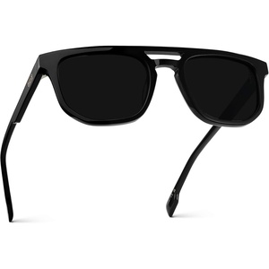 image:imageWearMe Pro WMP Eyewear  Mens Polarized Rectangular Double Bridge Sunglasses FlatTop Frame Modern Minimalist StyleBlack  Triple Black Lens