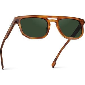 image:imageWearMe Pro WMP Eyewear  Mens Polarized Rectangular Double Bridge Sunglasses FlatTop Frame Modern Minimalist StyleHoney Tortoise  Smoke Green Lens