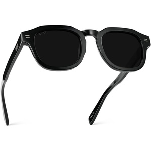 image:imageWearMe Pro WMP Eyewear  Mens Square Polarized Sunglasses Thick Acetate Frame Bold Geometric Shape Retro 60s DesignBlack  Triple Black Lens