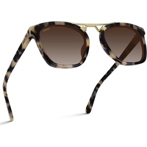 image:imageWearMe Pro WMP Eyewear  Womens Oversized Polarized Sunglasses Square Vintage Style with Metal DoubleBar BridgeBeige TortoiseGradient Brown Lens