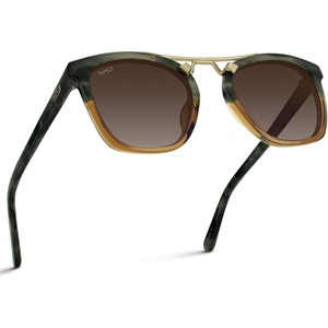 image:imageWearMe Pro WMP Eyewear  Womens Oversized Polarized Sunglasses Square Vintage Style with Metal DoubleBar BridgeDesert SageGradient Brown Lens