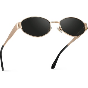 image:imageWearMe Pro WMP Eyewear  Womens Retro Oval Sunglasses Trendy Small Frame 90s Inspired FashionGold Frame  Black Lens