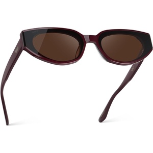 image:imageWearMe Pro Womens CatEye Sunglasses Flat Lens Acetate Frame AntiReflectiveBlack Cherry Red  Dark Brown Lens